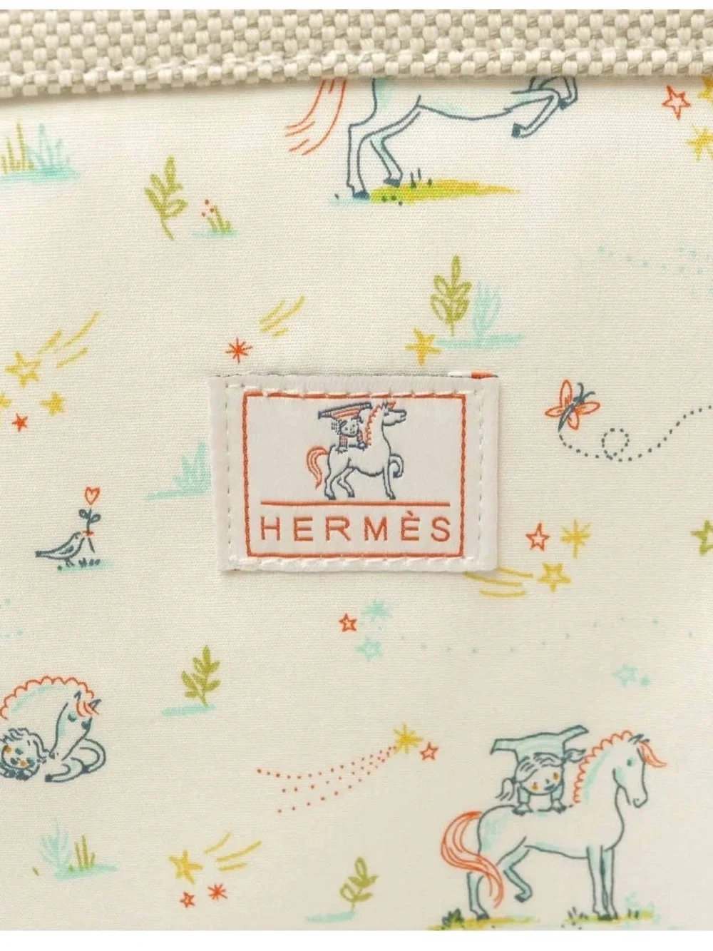 Hermes Cabriole Tote Diaper Nappy Bag Toile H Canvas Beige Blue Gris Perle